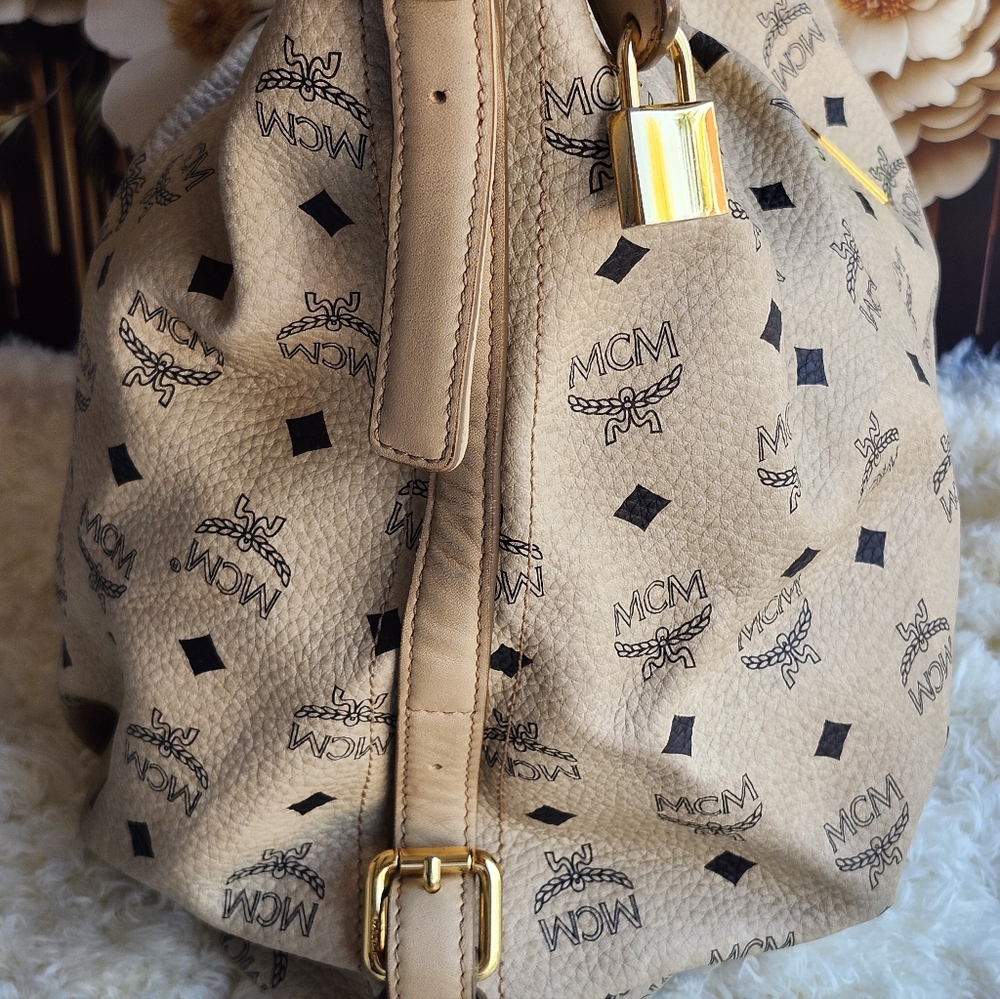 MCM Beige Monogram Shoulder Bag - Picture 4 of 5